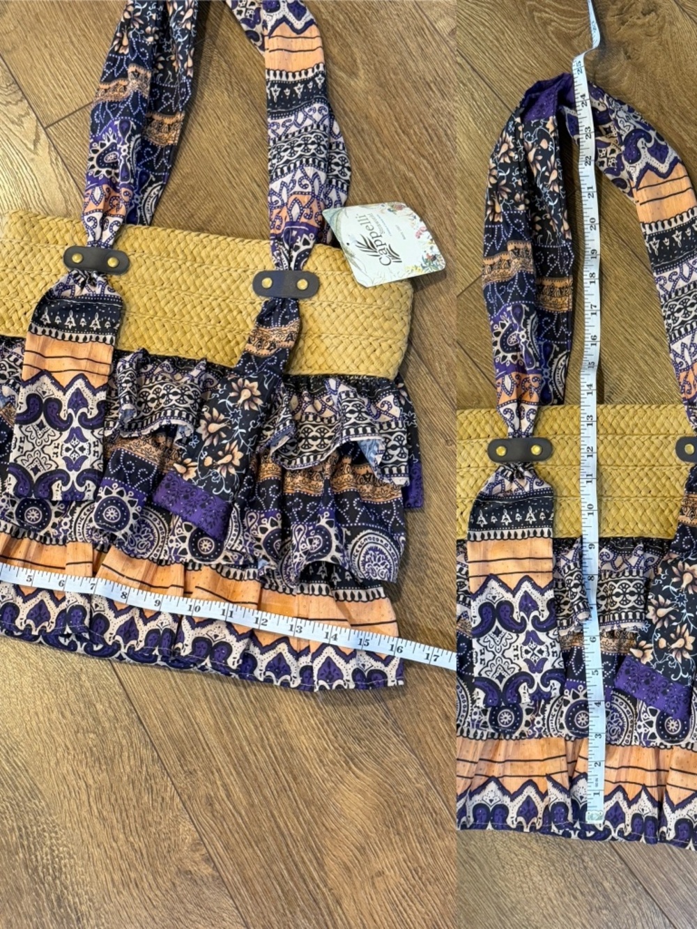 NWT Cappelli Straworld Bag Tote Purse Hand Crafted Boho Chic Ruffled Zip Close - Picture 14 of 16